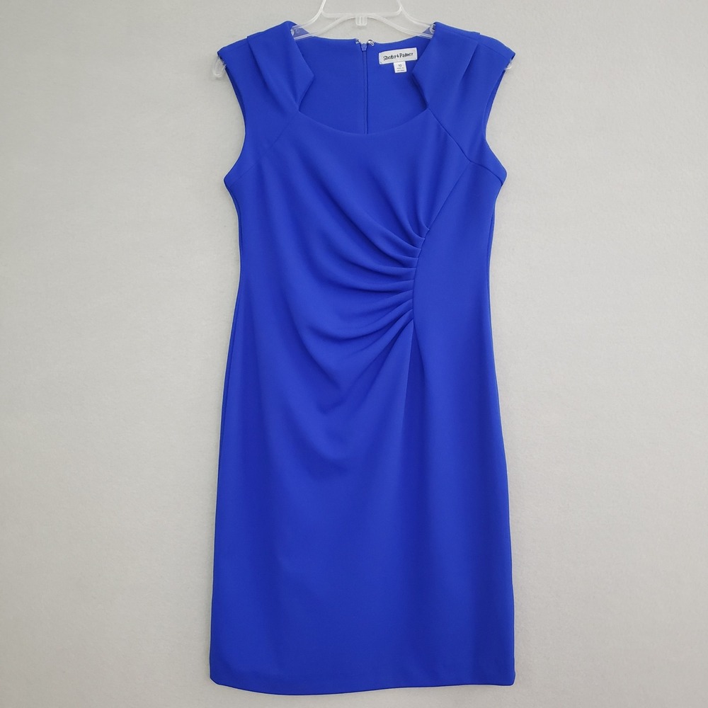 Shelby & Palmer Womens 10 Sheath Dress Royal Blue Ruched Cocktail Career